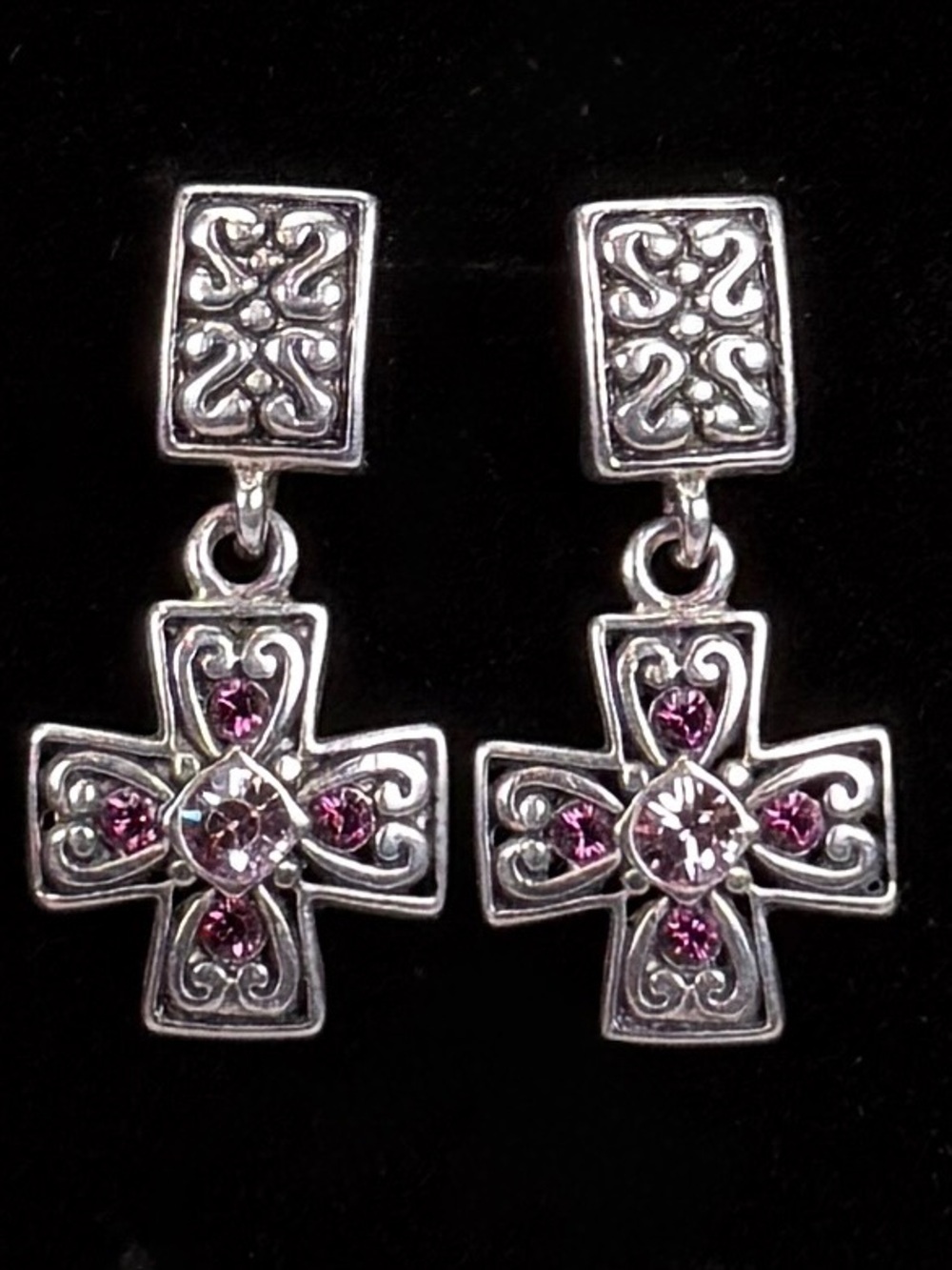 Vintage Silvertone cross accent pierced earrings